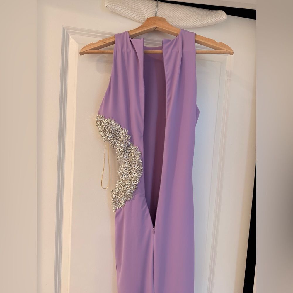 NWOT BRONX AND BANCO Camila Lilac Rhinestone Cutout Maxi Dress - Picture 6 of 15